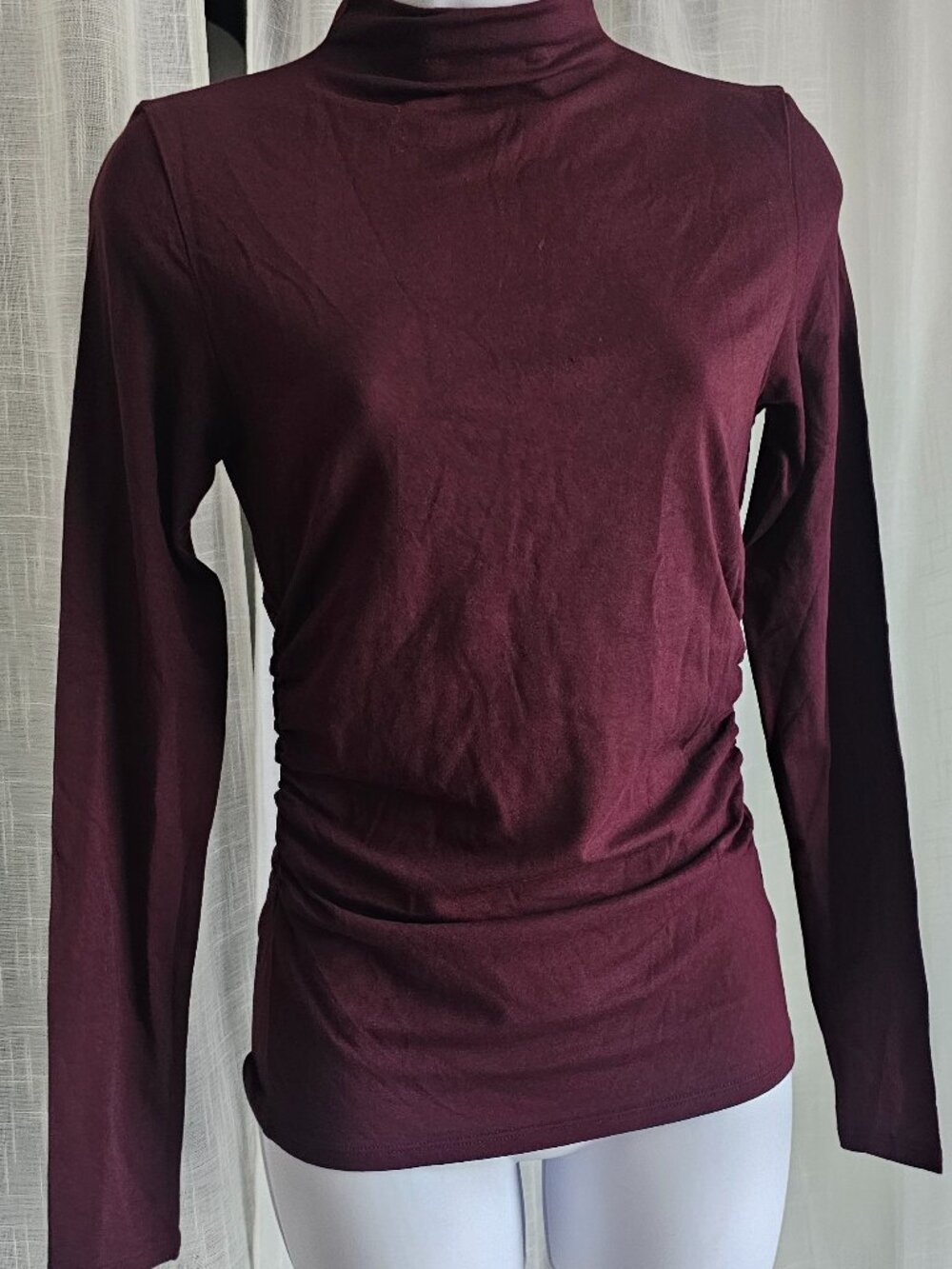 Madewell Ruched Mockneck Long-Sleeve Top Dark Pomegranate Size M NWT $ 68